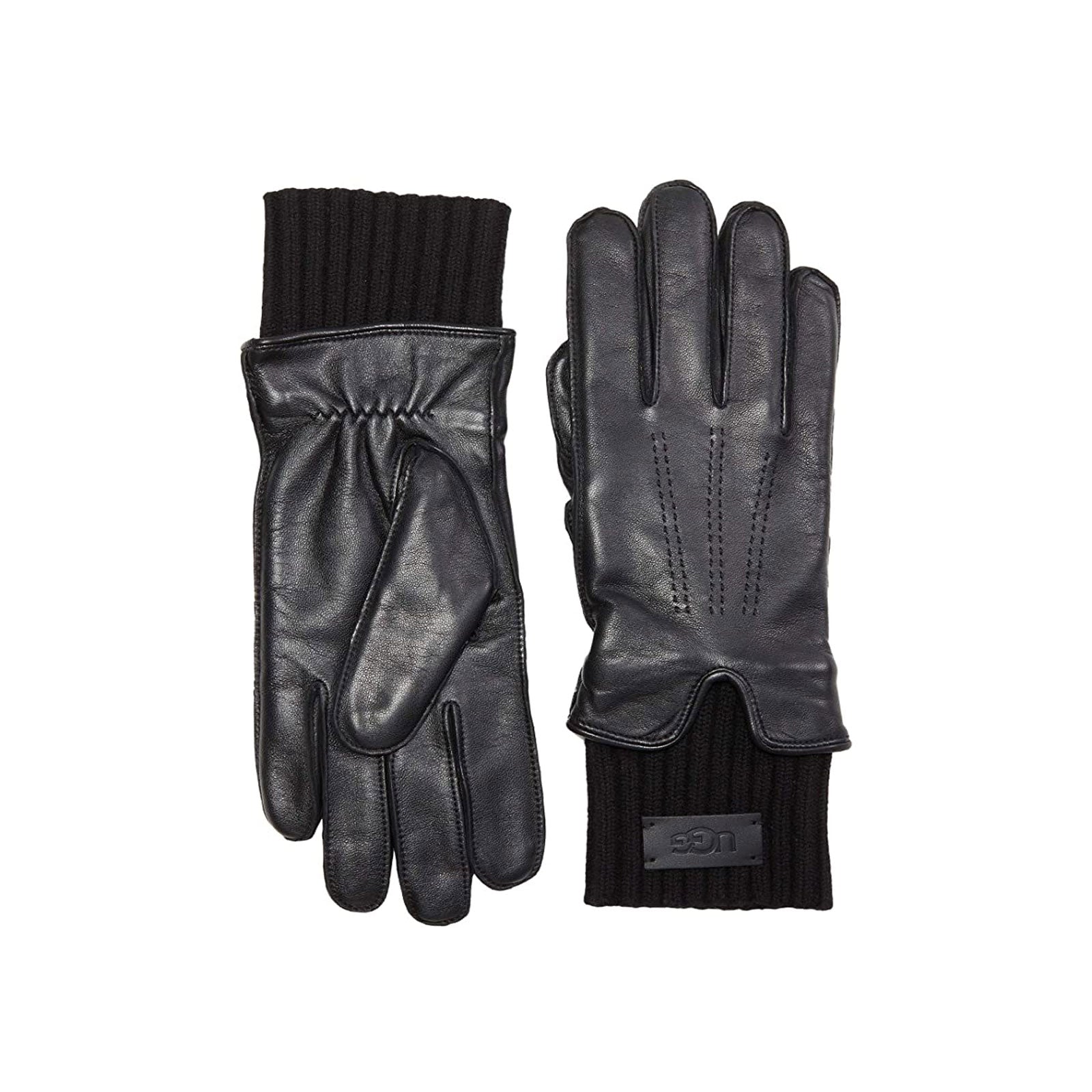 UGG Leather with Knit Cuff Glove-Black