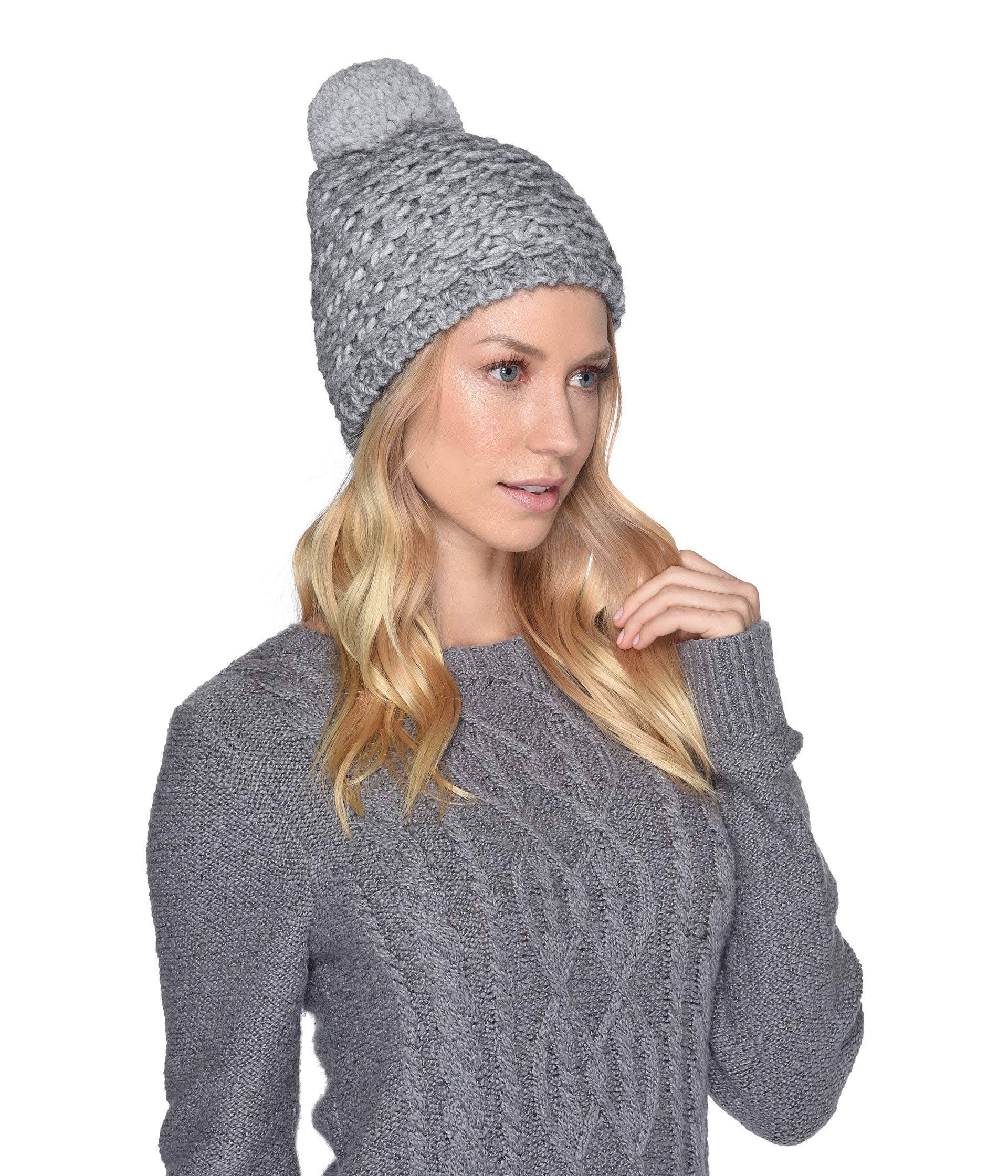 UGG Yarn Pom Knit Hat-Light Grey